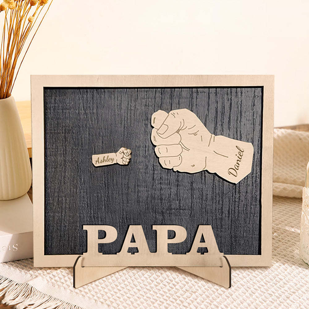 Poings Personnalisés Fête Des Pères Plaques En Bois Décor Signe Noms De Famille Plaque De Bureau Pour Père - soufeelfr