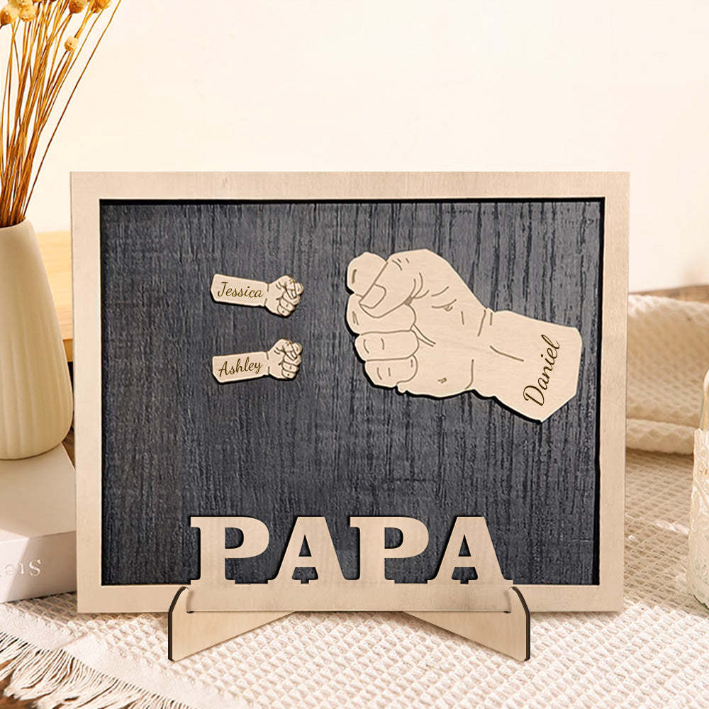 Poings Personnalisés Fête Des Pères Plaques En Bois Décor Signe Noms De Famille Plaque De Bureau Pour Père - soufeelfr
