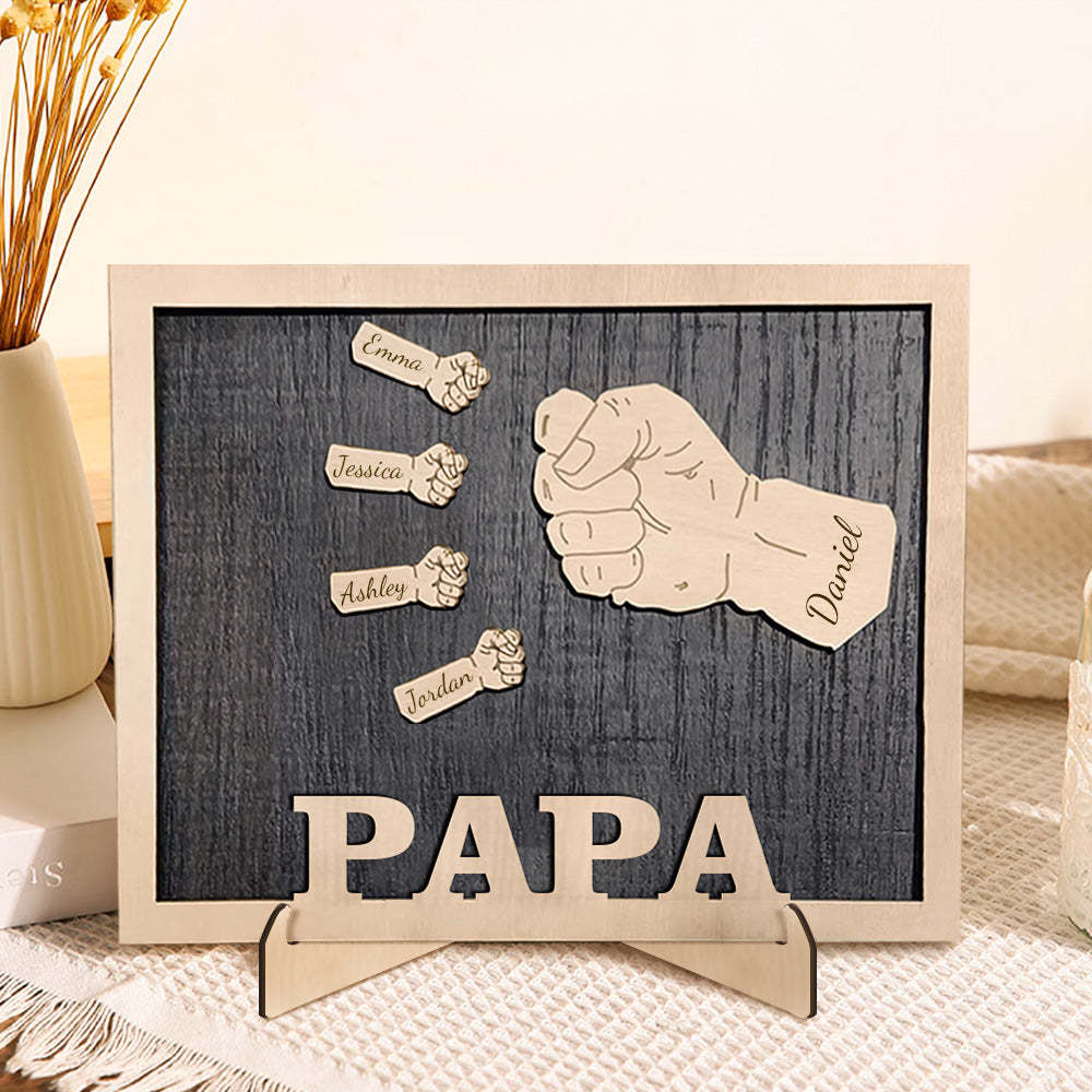Poings Personnalisés Fête Des Pères Plaques En Bois Décor Signe Noms De Famille Plaque De Bureau Pour Père - soufeelfr