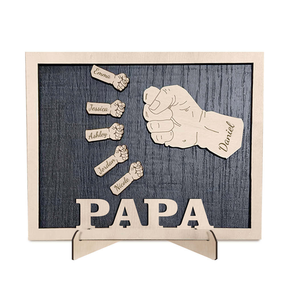 Poings Personnalisés Fête Des Pères Plaques En Bois Décor Signe Noms De Famille Plaque De Bureau Pour Père - soufeelfr