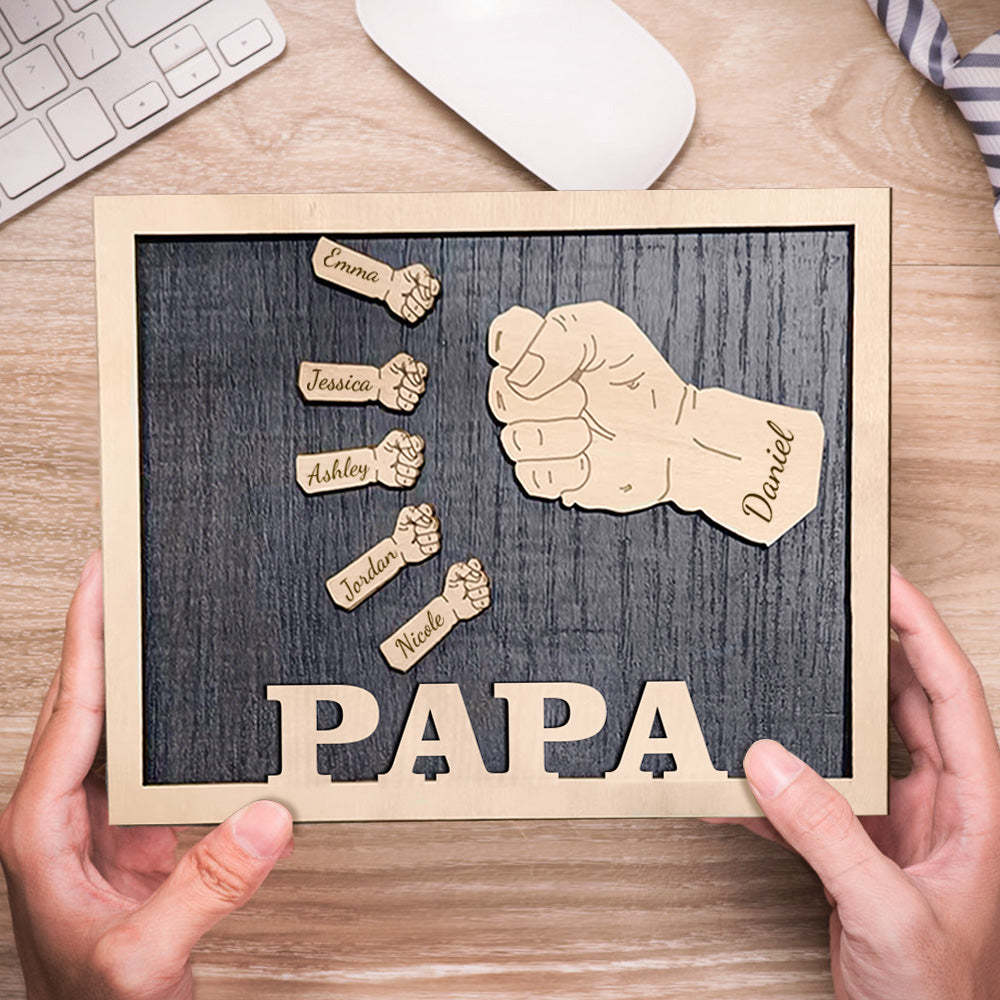 Poings Personnalisés Fête Des Pères Plaques En Bois Décor Signe Noms De Famille Plaque De Bureau Pour Père - soufeelfr