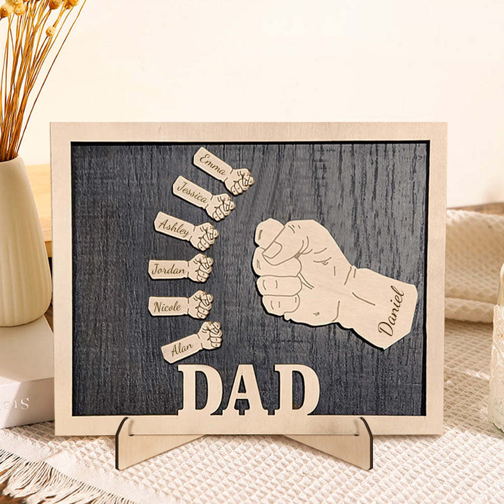Poings Personnalisés Fête Des Pères Plaques En Bois Décor Signe Noms De Famille Plaque De Bureau Pour Père - soufeelfr