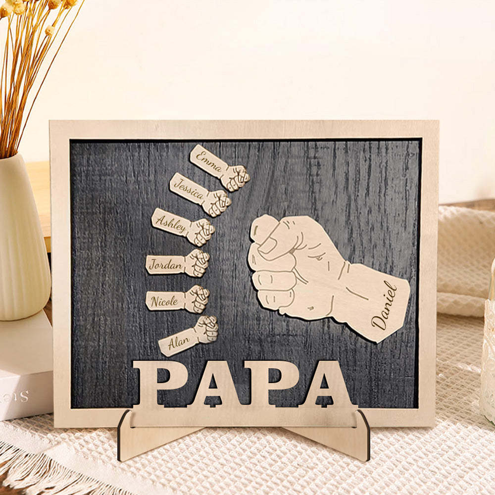 Poings Personnalisés Fête Des Pères Plaques En Bois Décor Signe Noms De Famille Plaque De Bureau Pour Père - soufeelfr
