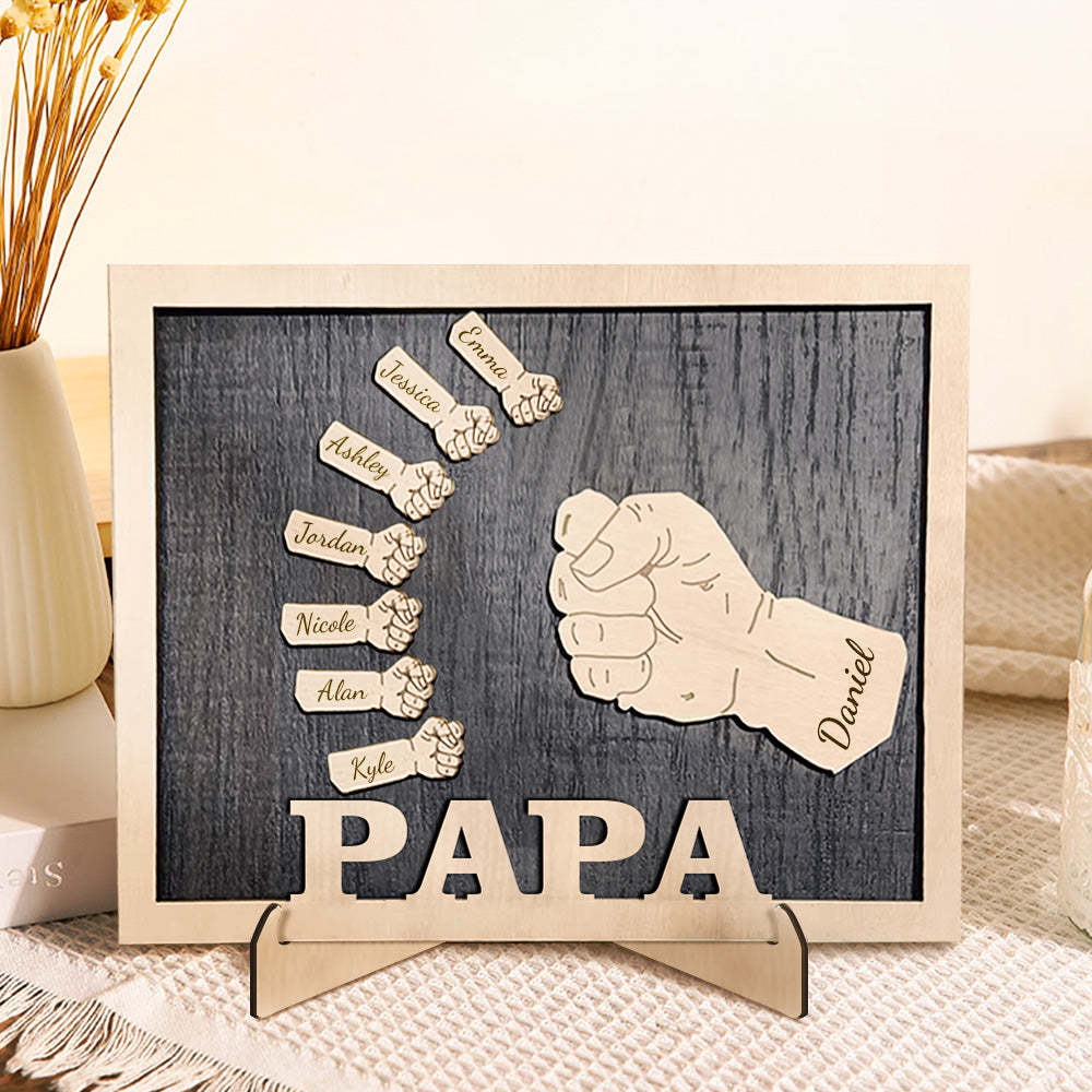 Poings Personnalisés Fête Des Pères Plaques En Bois Décor Signe Noms De Famille Plaque De Bureau Pour Père - soufeelfr