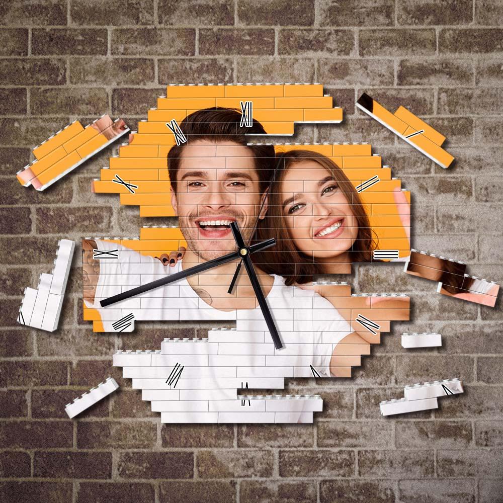Bloc De Construction Personnalisé Horloge Murale Puzzle De Personnalité Horloge De Brique De Pointeur De Photo Personnalisée - soufeelfr