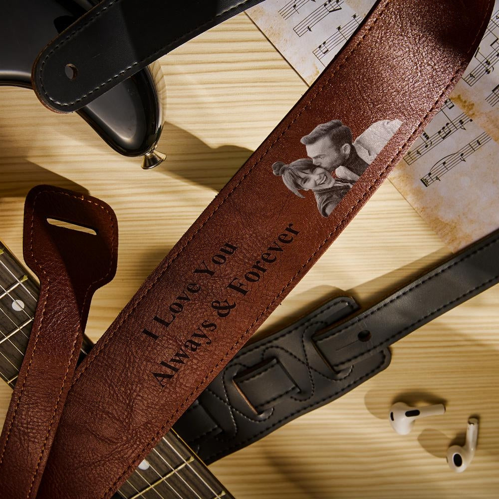 Sangle De Guitare Avec Photo Gravée Sur Mesure Sculpture D'ombre Cadeaux Uniques