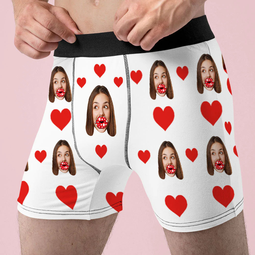 Boxers De Visage Personnalisés Cadeau De Sous-vêtements De Coeur Et De Lèvres Personnalisés Pour Petit Ami - soufeelfr