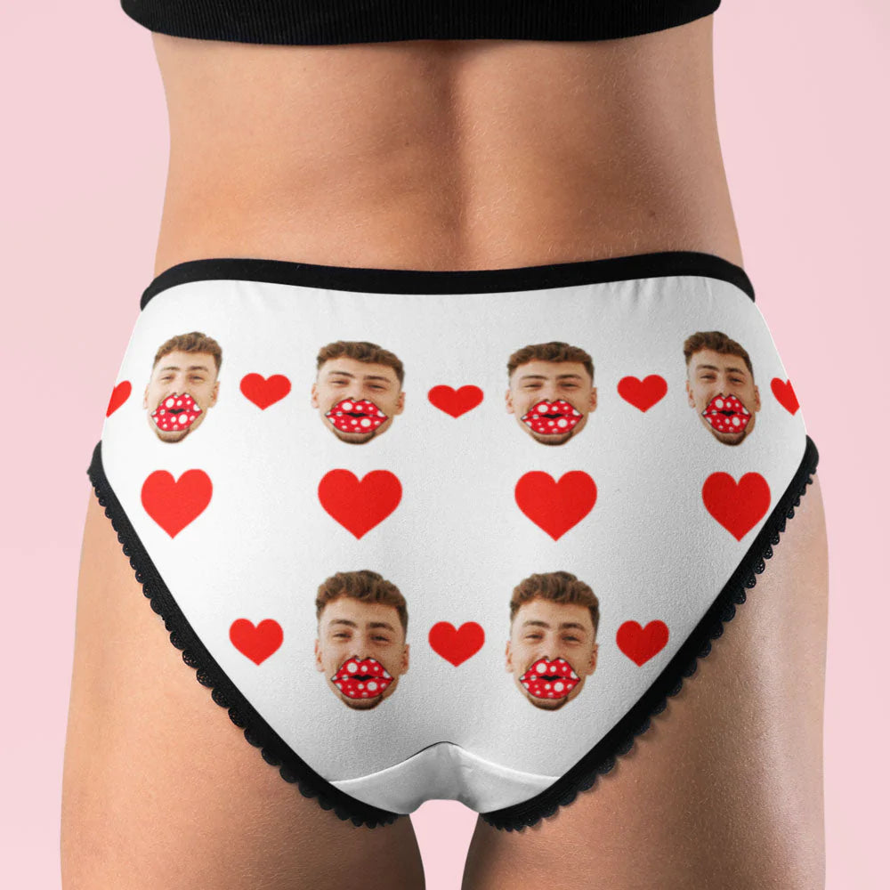 Boxers Coeur Visage Personnalisés Tongs Lèvres Personnalisées Cadeau Saint Valentin Pour Elle - soufeelfr