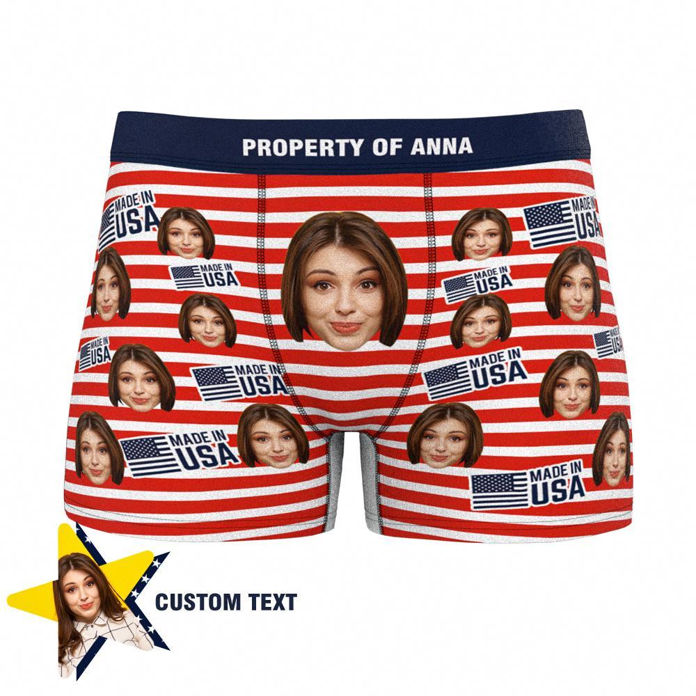 Culotte Boxer Pour Homme Avec Visage Et Nom Personnalisé Drapeau Des États-unis