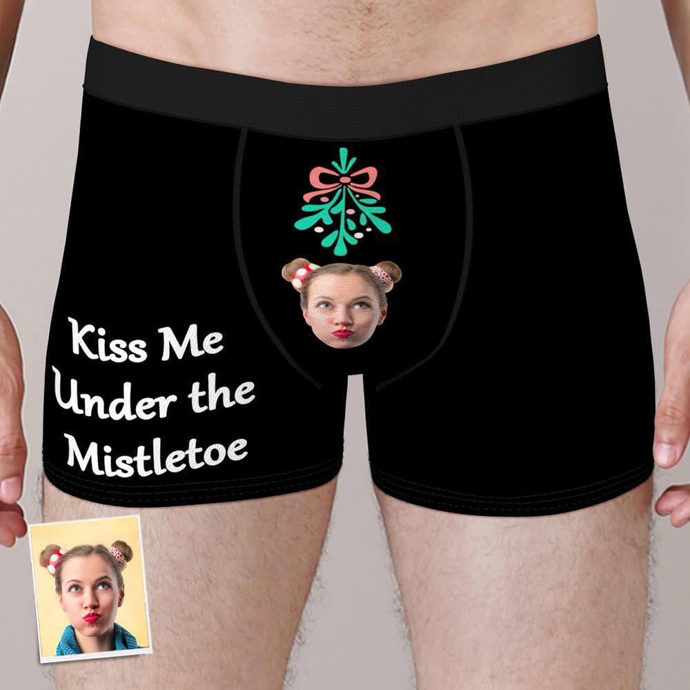 Culotte Boxer Personnalisé Visage Personnalisé Culotte Boxer Photo Personnalisé Cadeau De Noël - Me Rencontrer Sous Le Gui