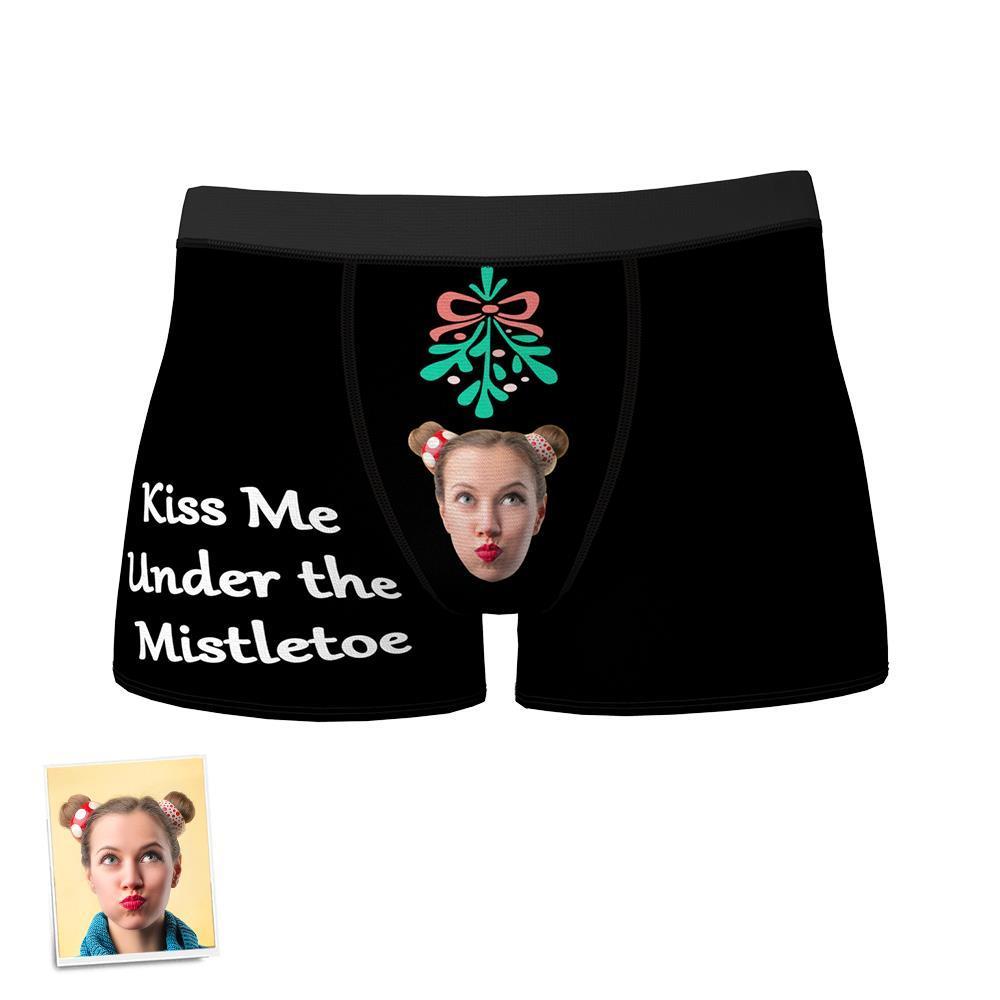 Culotte Boxer Personnalisé Visage Personnalisé Culotte Boxer Photo Personnalisé Cadeau De Noël - Me Rencontrer Sous Le Gui