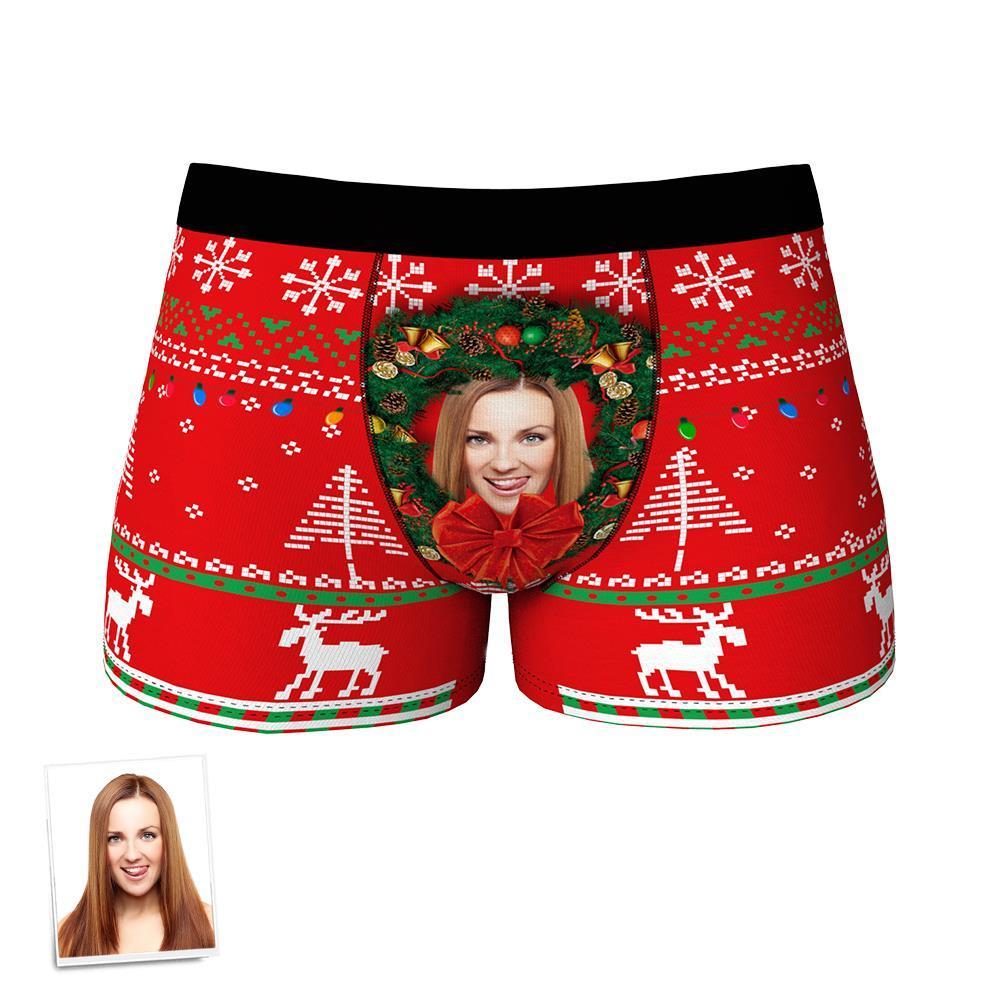 Culotte Boxer Personnalisé Visage Personnalisé Culotte Boxer Photo Personnalisé Cadeau De Noël - Couronne De Noël