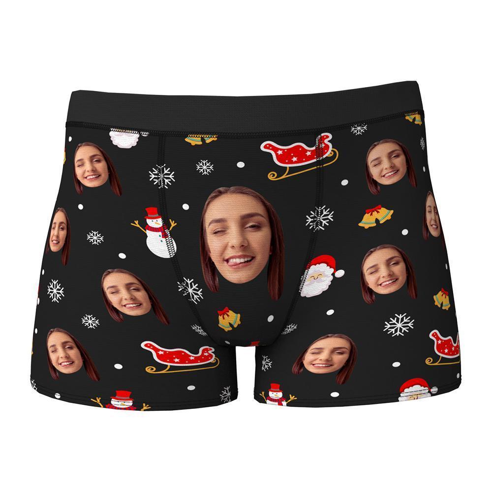 Face Personnalisée Culotte Boxers Shorts Père Noël Et Traîneau Personnalisé Photo Sous-vêtements Cadeau De Noël Pour Hommes