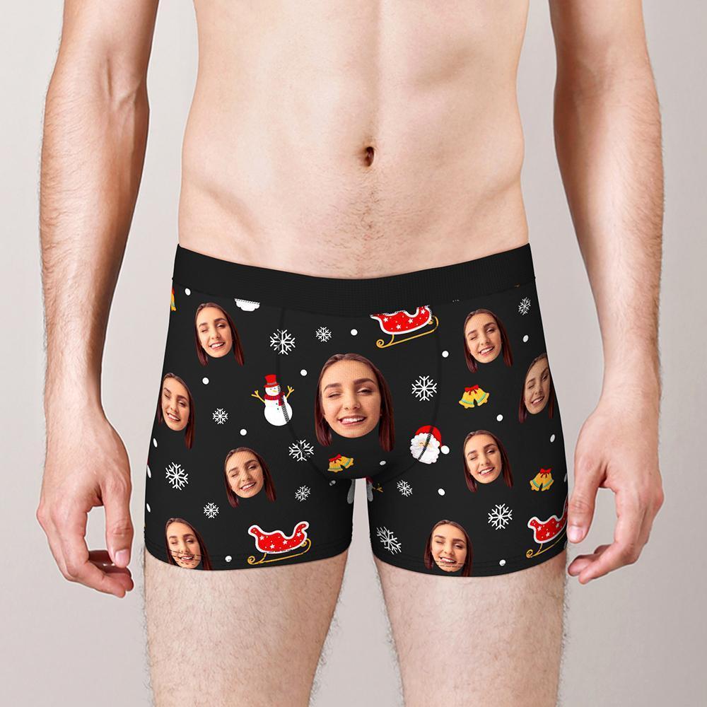 Face Personnalisée Culotte Boxers Shorts Père Noël Et Traîneau Personnalisé Photo Sous-vêtements Cadeau De Noël Pour Hommes