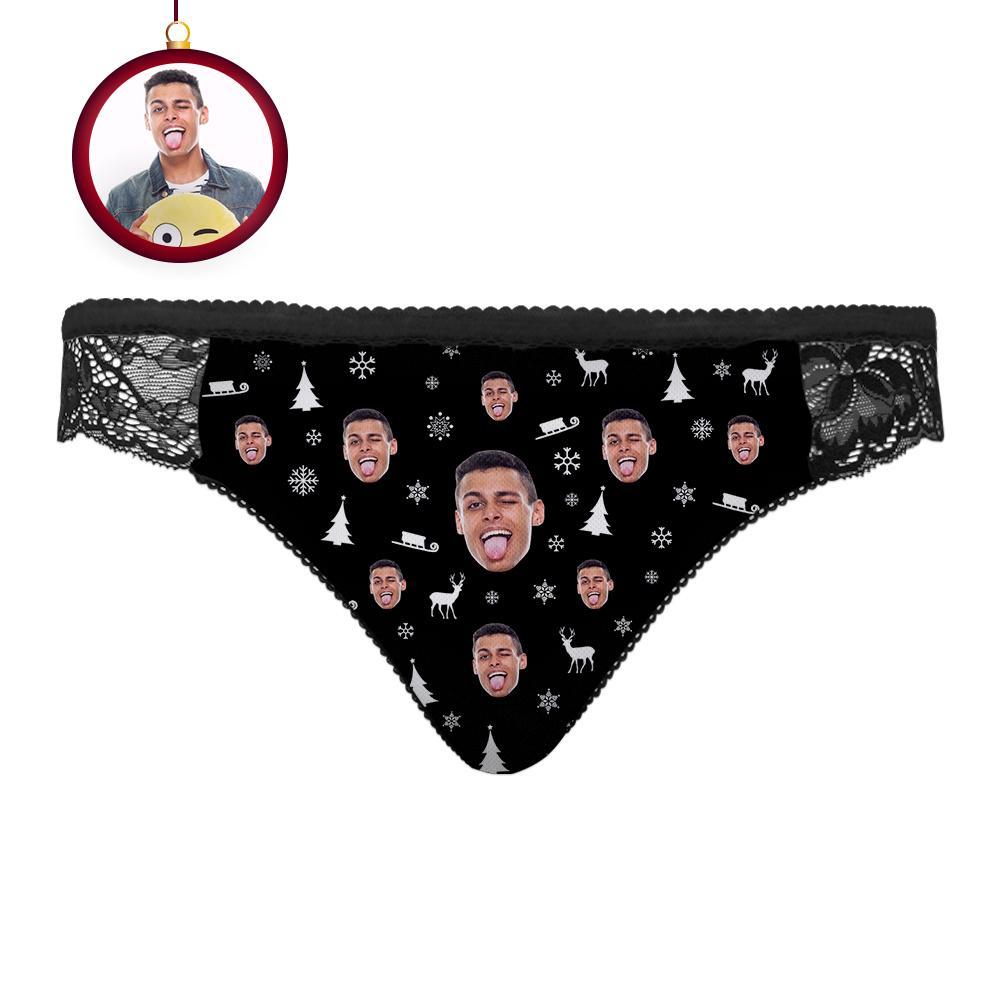 Culotte Sexy De Femmes De Joyeux Noël De Dentelle De Visage Faite Sur Commande Avec Le Visage De Petit Ami