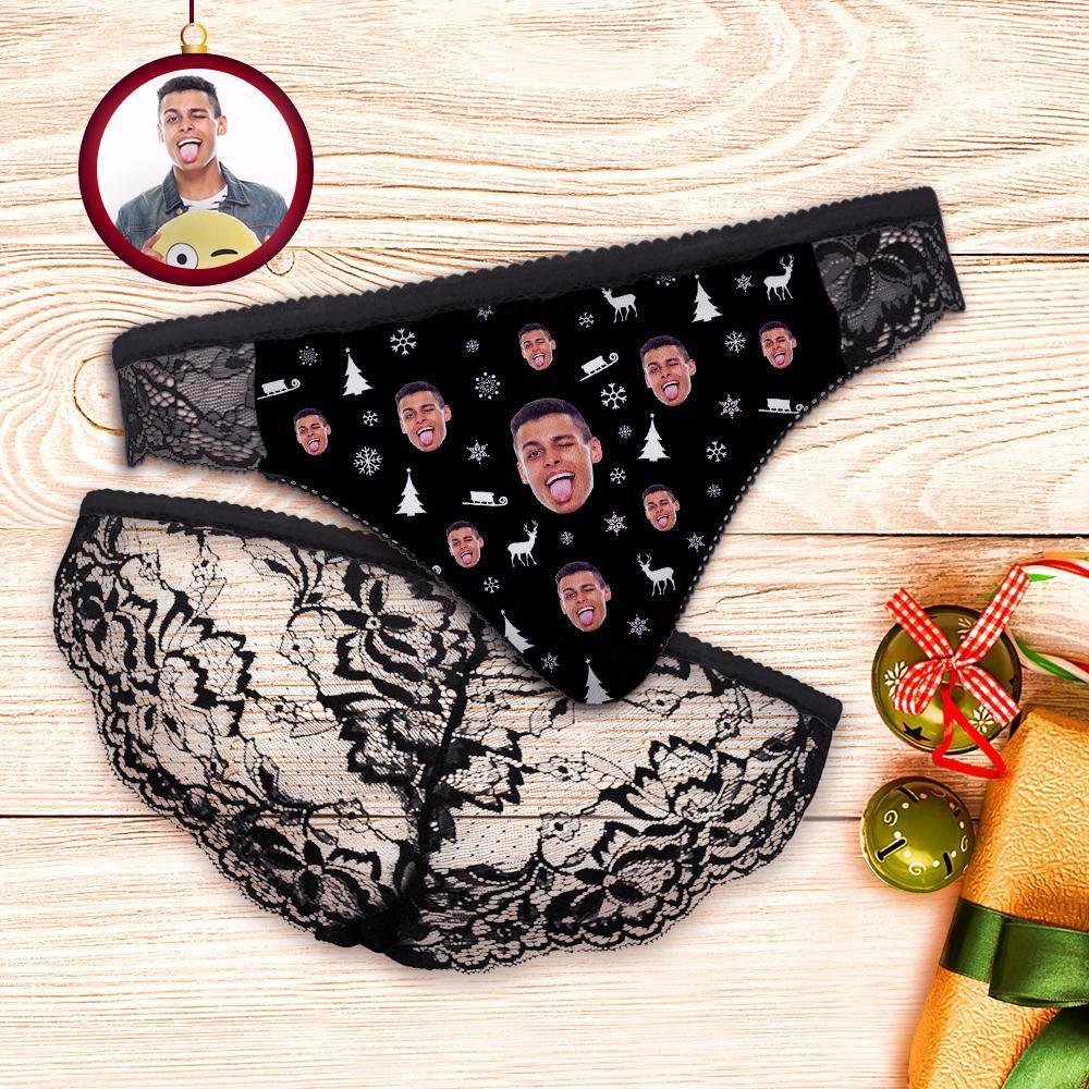 Culotte Sexy De Femmes De Joyeux Noël De Dentelle De Visage Faite Sur Commande Avec Le Visage De Petit Ami