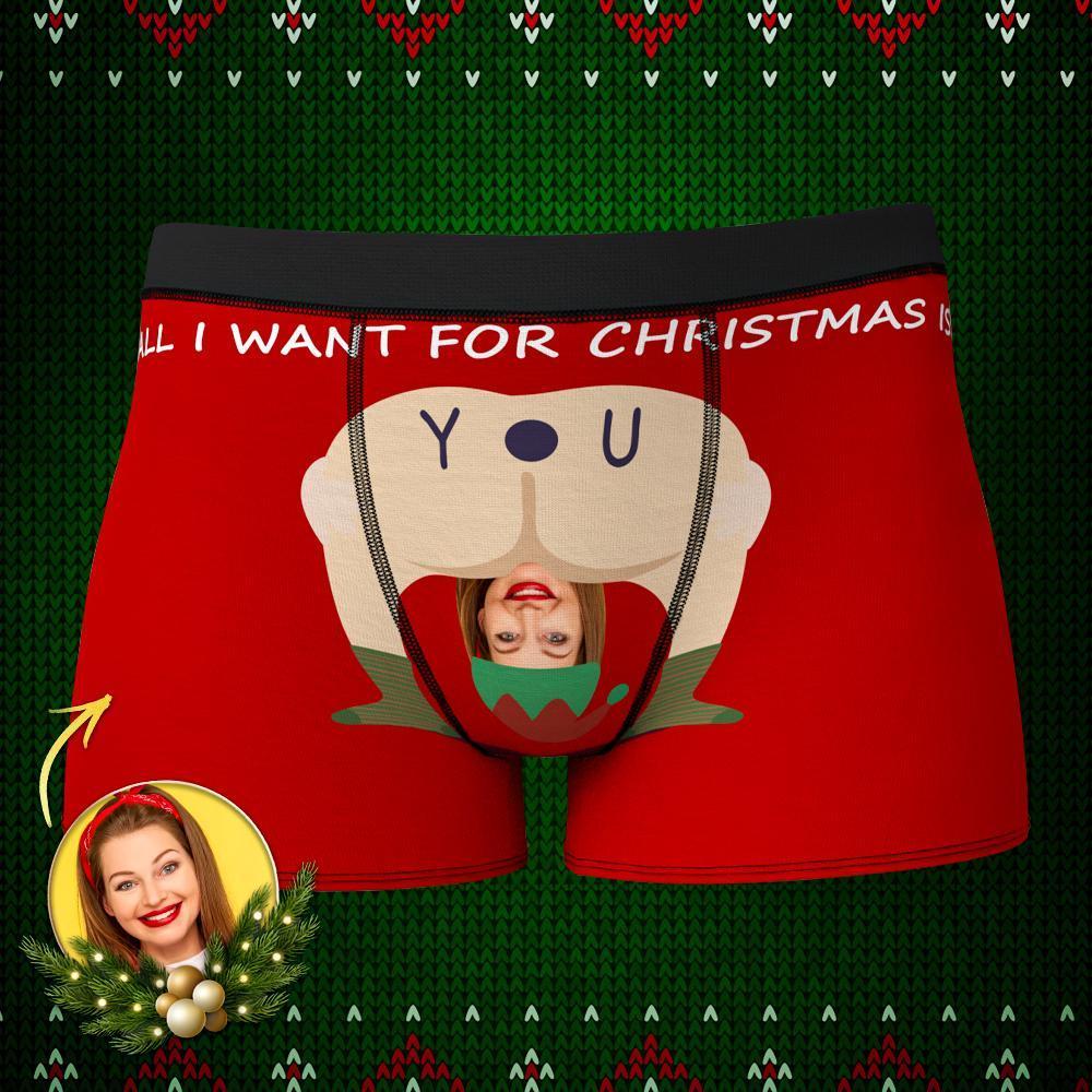 Culotte Boxer À Imprimé Intégral Pour Homme Avec Visage Personnalisé, Cadeau De Noël Pour Lui