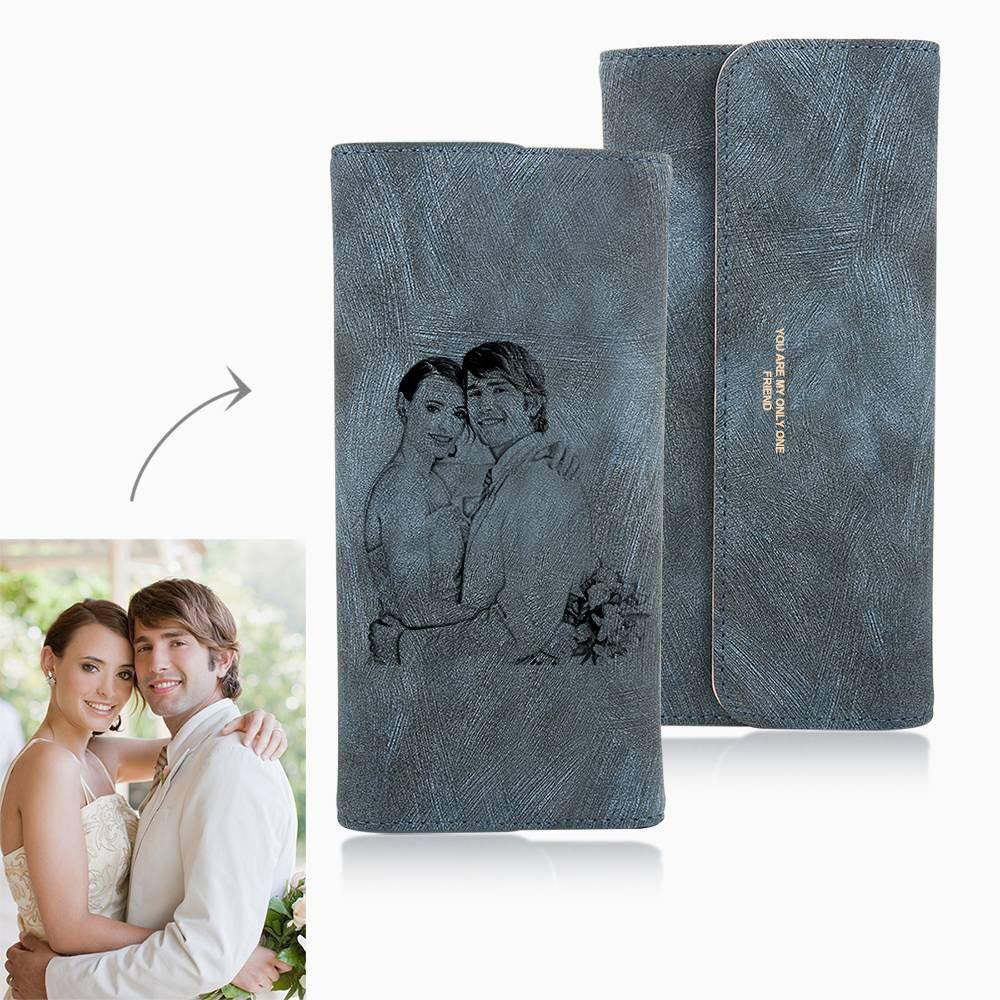 Portefeuille Photo Personnalisé Trifold Pour Femme En Cuir Gris