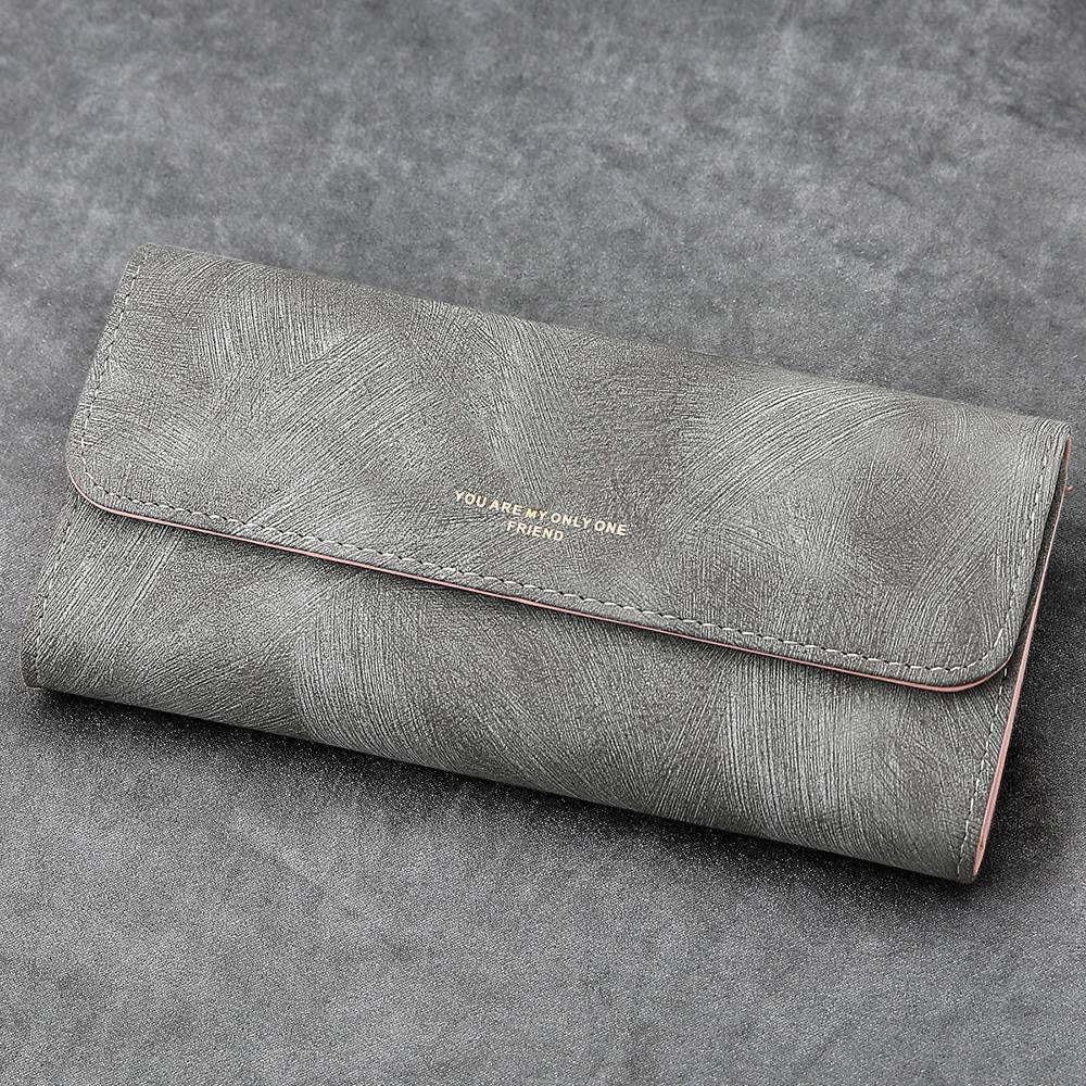 Portefeuille Photo Personnalisé Trifold Pour Femme En Cuir Gris