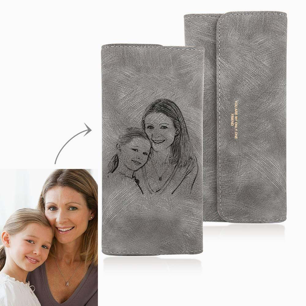 Portefeuille Photo Personnalisé Trifold Pour Femme En Cuir Bleu