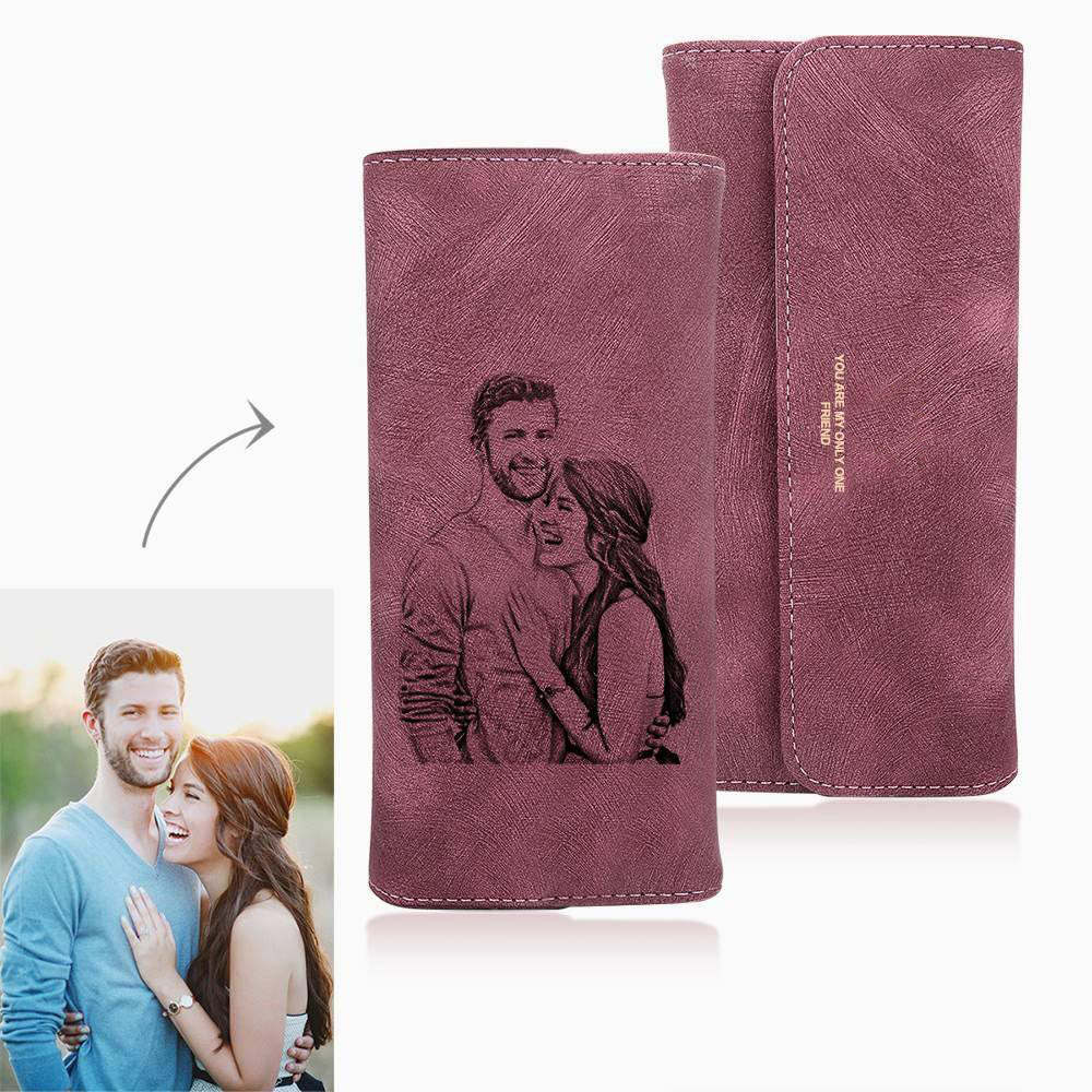 Portefeuille Photo Personnalisé Trifold Pour Femme En Cuir Rouge