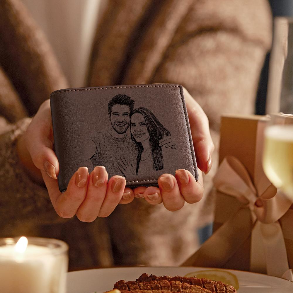 Portefeuille Personnalisé Gravé Avec Photo Pour Mon Homme Portefeuille À Deux Volets En Cuir Véritable - soufeelfr
