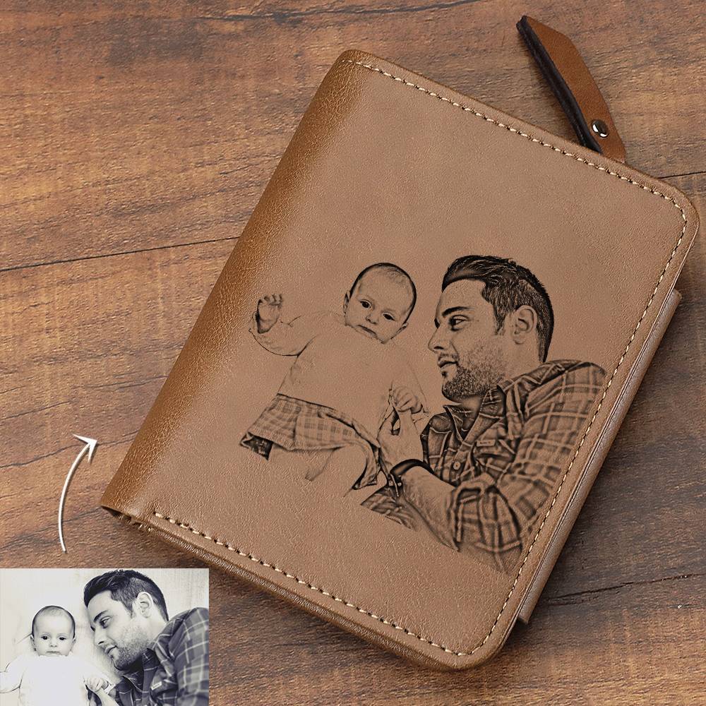 Homme Portefeuille Avec Inscription Personnalisée, Style Abrégé, Gravé - Cuir Marron