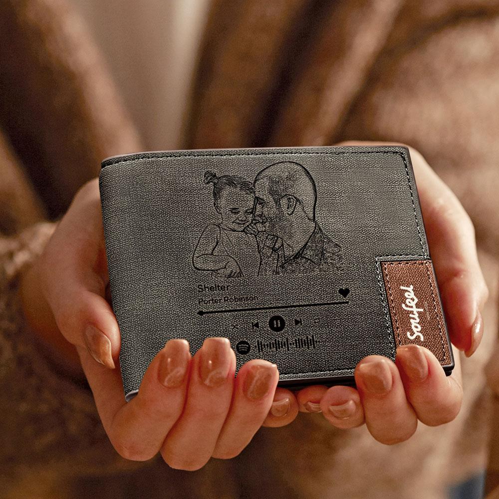 Portefeuille Photo Gravé Avec Code Musical Scannable Personnalisé - Cadeau Pour Homme - soufeelfr