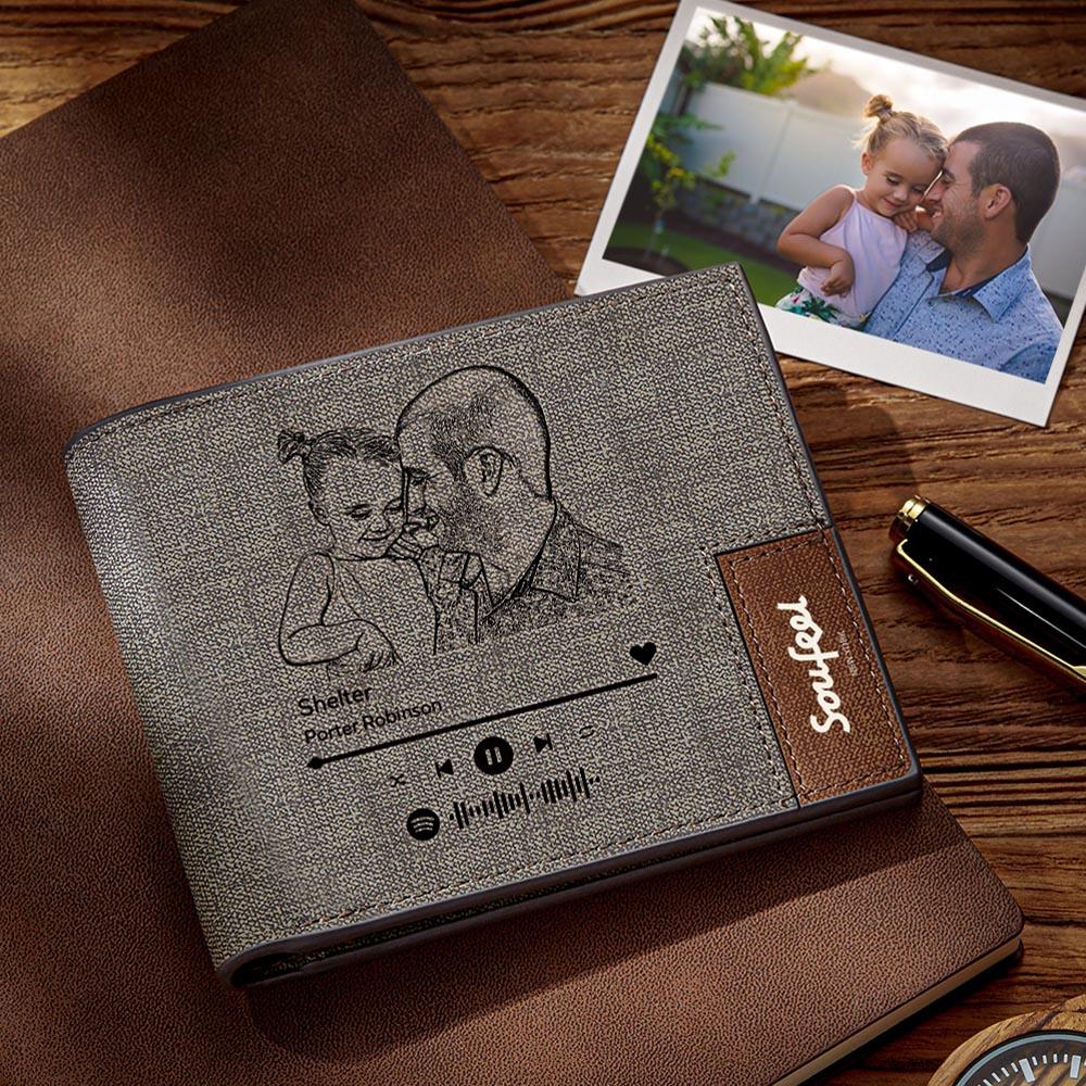Portefeuille Photo Gravé Avec Code Musical Scannable Personnalisé - Cadeau Pour Homme - soufeelfr