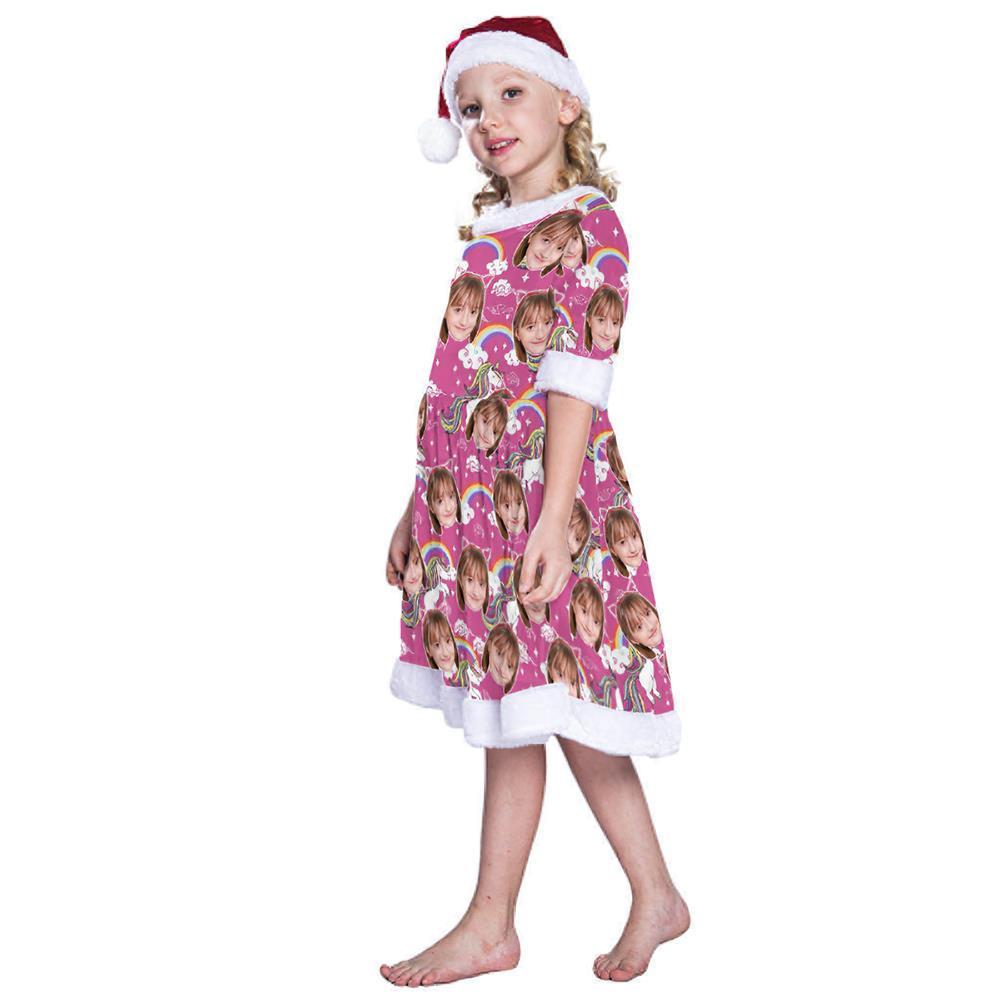 Visage Personnalisé Belle Robe Robe Photo Personnalisée Pour Les Filles - Licorne Et Arc-en-ciel - soufeelfr