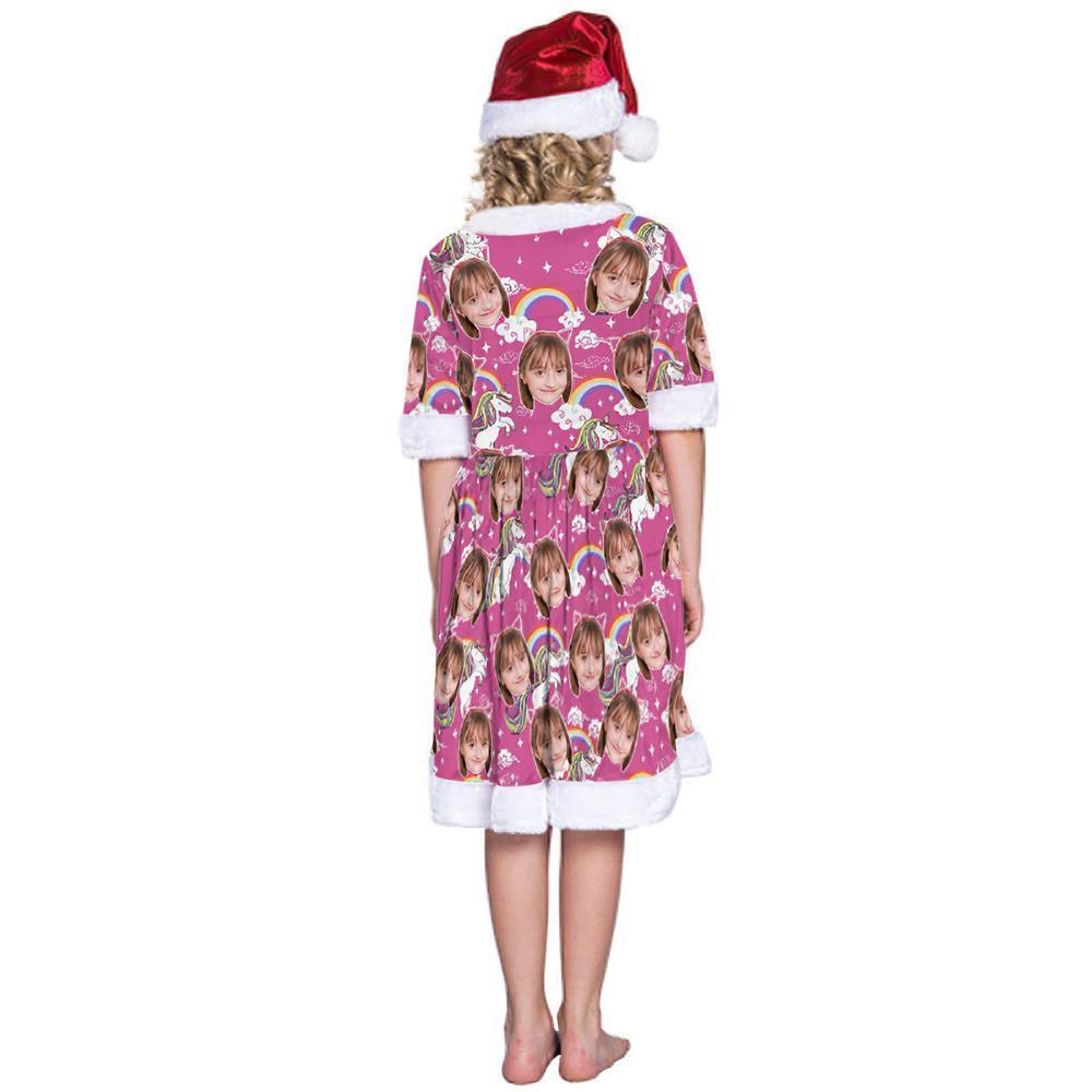 Visage Personnalisé Belle Robe Robe Photo Personnalisée Pour Les Filles - Licorne Et Arc-en-ciel - soufeelfr