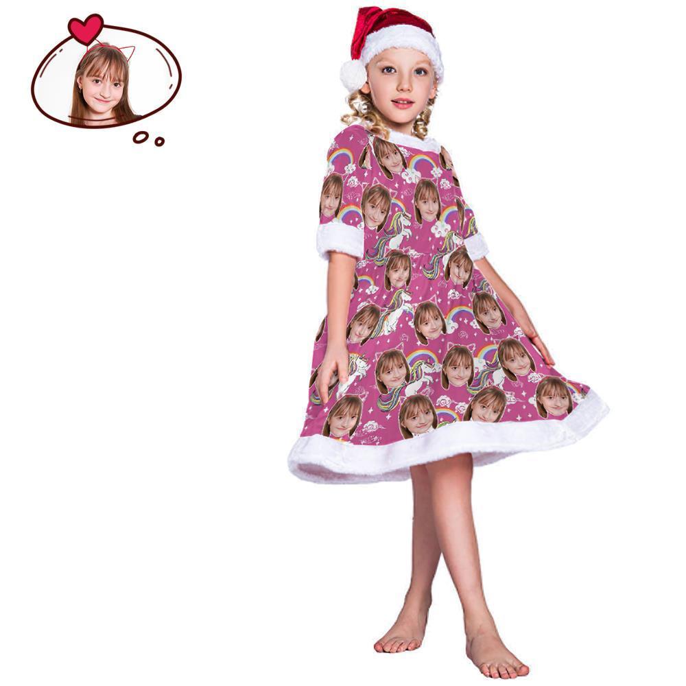 Visage Personnalisé Belle Robe Robe Photo Personnalisée Pour Les Filles - Licorne Et Arc-en-ciel - soufeelfr