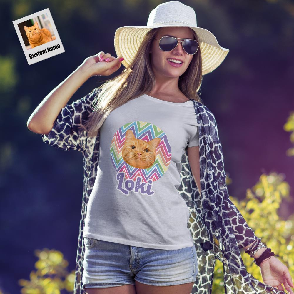 Cadeau Personnalisé De T-shirts Arc-en-ciel Gravés De Photos D'animaux De Compagnie Pour Les Amoureux Des Chats