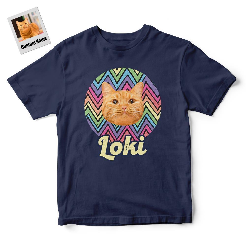 Cadeau Personnalisé De T-shirts Arc-en-ciel Gravés Avec Photo D'animal De Compagnie Pour Amoureux Des Chats - Bleu