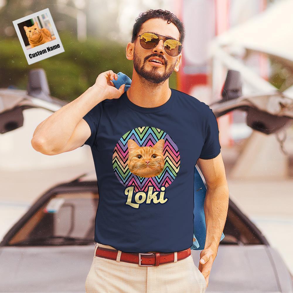Cadeau Personnalisé De T-shirts Arc-en-ciel Gravés Avec Photo D'animal De Compagnie Pour Amoureux Des Chats - Bleu