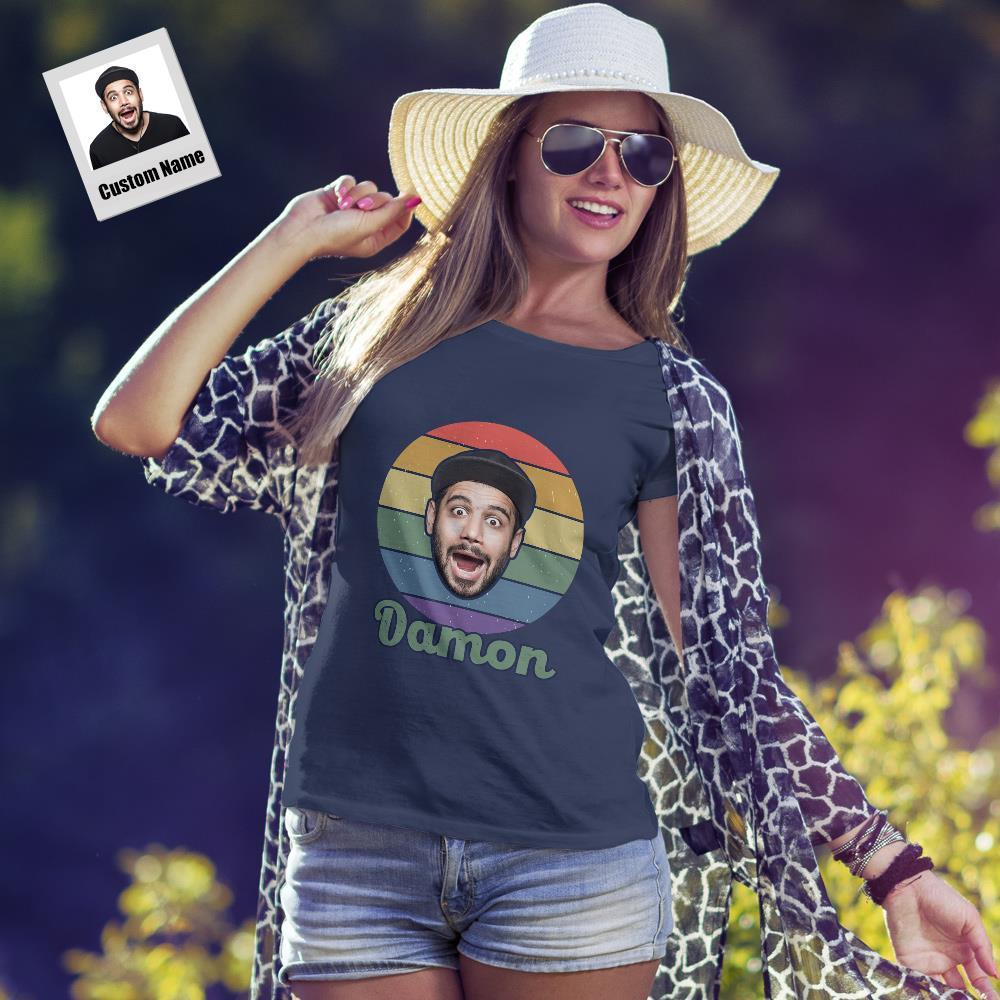 Personnalisé Photo Gravé Dessin T-shirts Rétro Cadeaux Génial Pour Hommes - Bleu