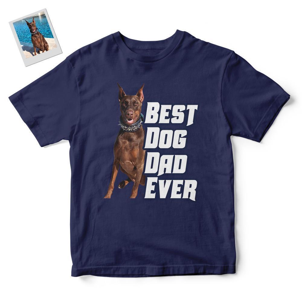 Photo Personnalisée Meilleur Chien Papa Jamais T-shirts Cadeaux Pour Les Amoureux Des Chiens - Bleu