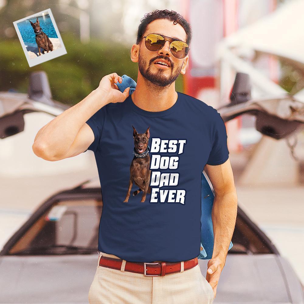 Photo Personnalisée Meilleur Chien Papa Jamais T-shirts Cadeaux Pour Les Amoureux Des Chiens - Bleu