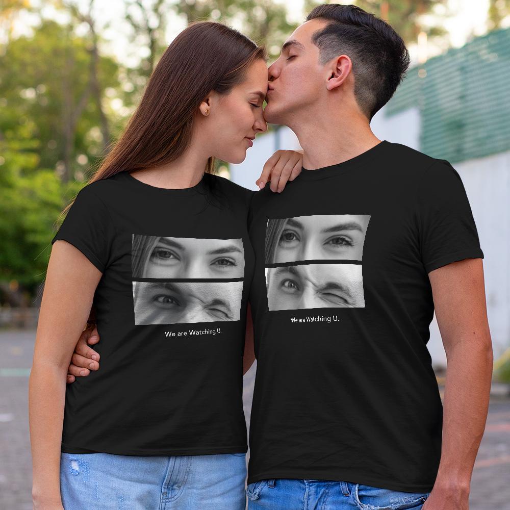 T-shirt Photo Personnalisé Yeux Gravés Yeux Motif Vêtements Pour Couples