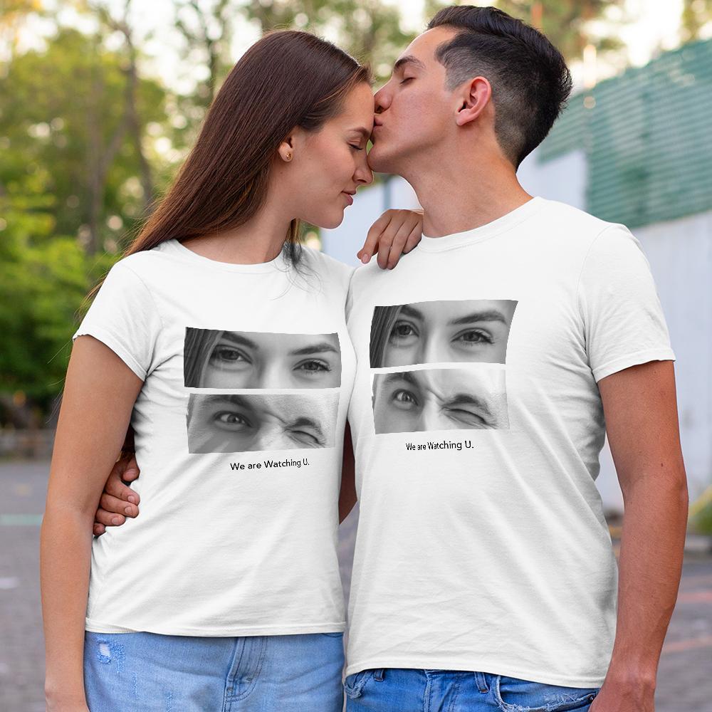 T-shirt Photo Personnalisé Yeux Gravés Yeux Motif Vêtements Pour Couples