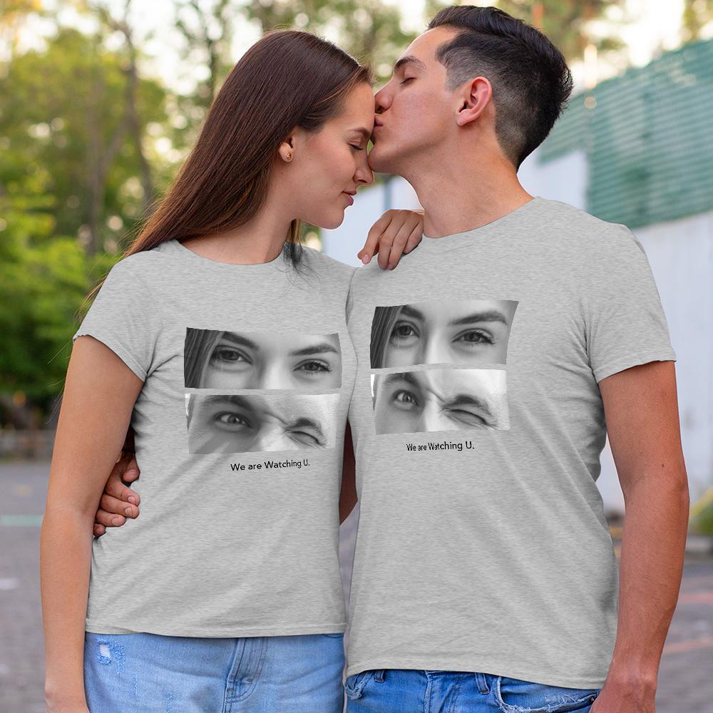 T-shirt Photo Personnalisé Yeux Gravés Yeux Motif Vêtements Pour Couples