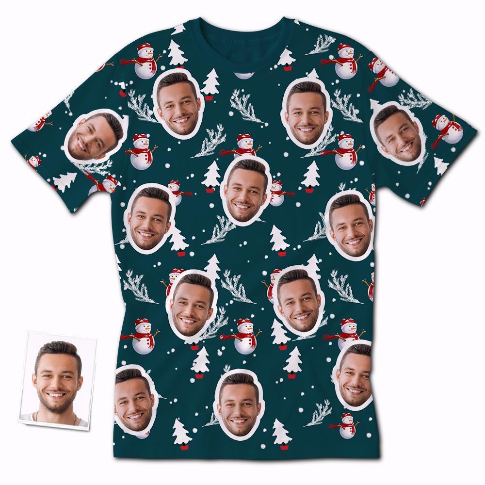 T-shirt Femme Visage Personnalisé Sapin De Noël Et Bonhomme De Neige Créez Un Cadeau De Noël Personnalisé