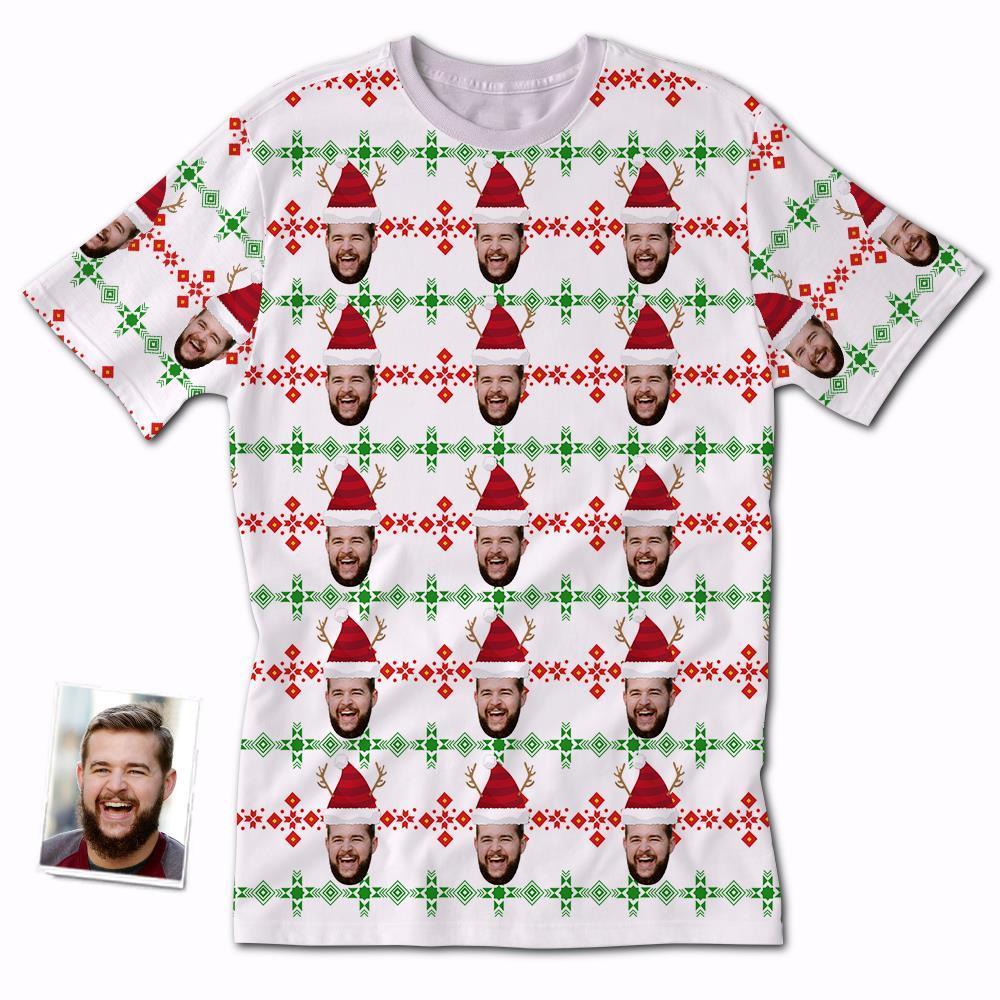 T-shirt Personnalisé Pour Femme Cadeaux De Noël Votre Visage Portant Un Chapeau De Noël