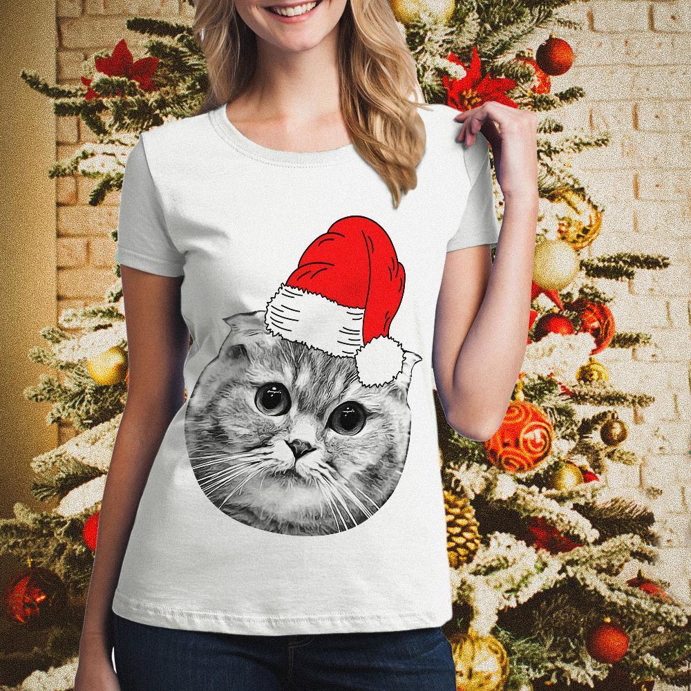 T-shirt Unisexe Drôle De Visage Personnalisé T-shirt De Noël Pour Hommes Et Femmes