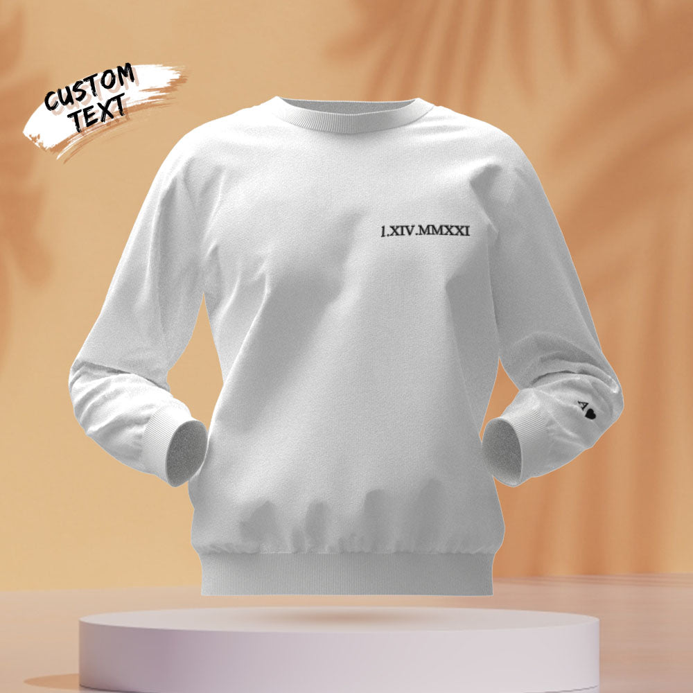 Personnalisé Gravé Hoodie Broderie Col Rond Chiffres Romains Date Couple Cadeaux - soufeelfr