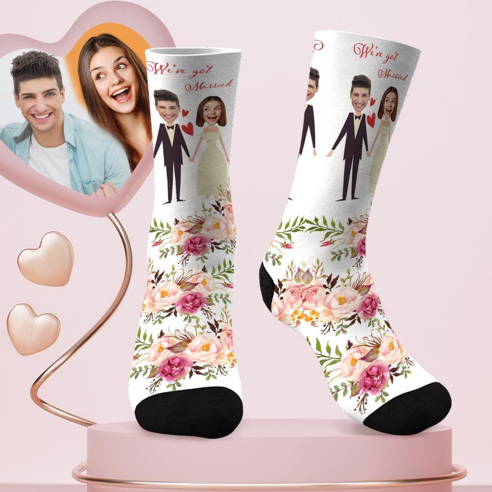 Chaussettes De Visage Personnalisées Chaussettes De Fleurs De Couple Personnalisées Pour Mari Et Femme
