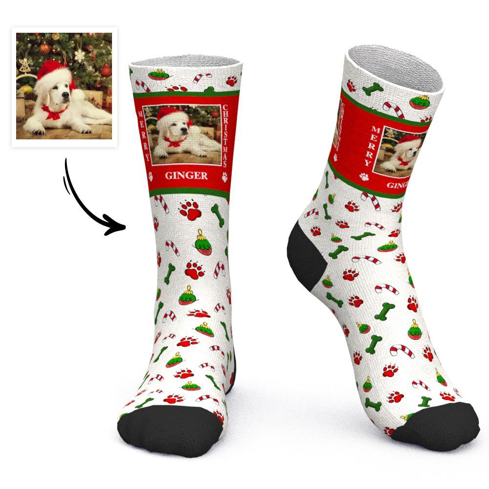 Chaussettes Personnalisées Chaussettes Photo Personnalisées Chaussettes De Noël Cadeau Santa Socks - Cut Dog