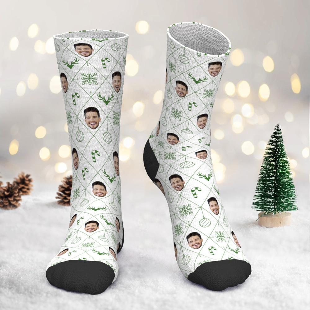 Chaussettes Photo Personnalisées Chaussettes Pour Visage De Noël En Treillis