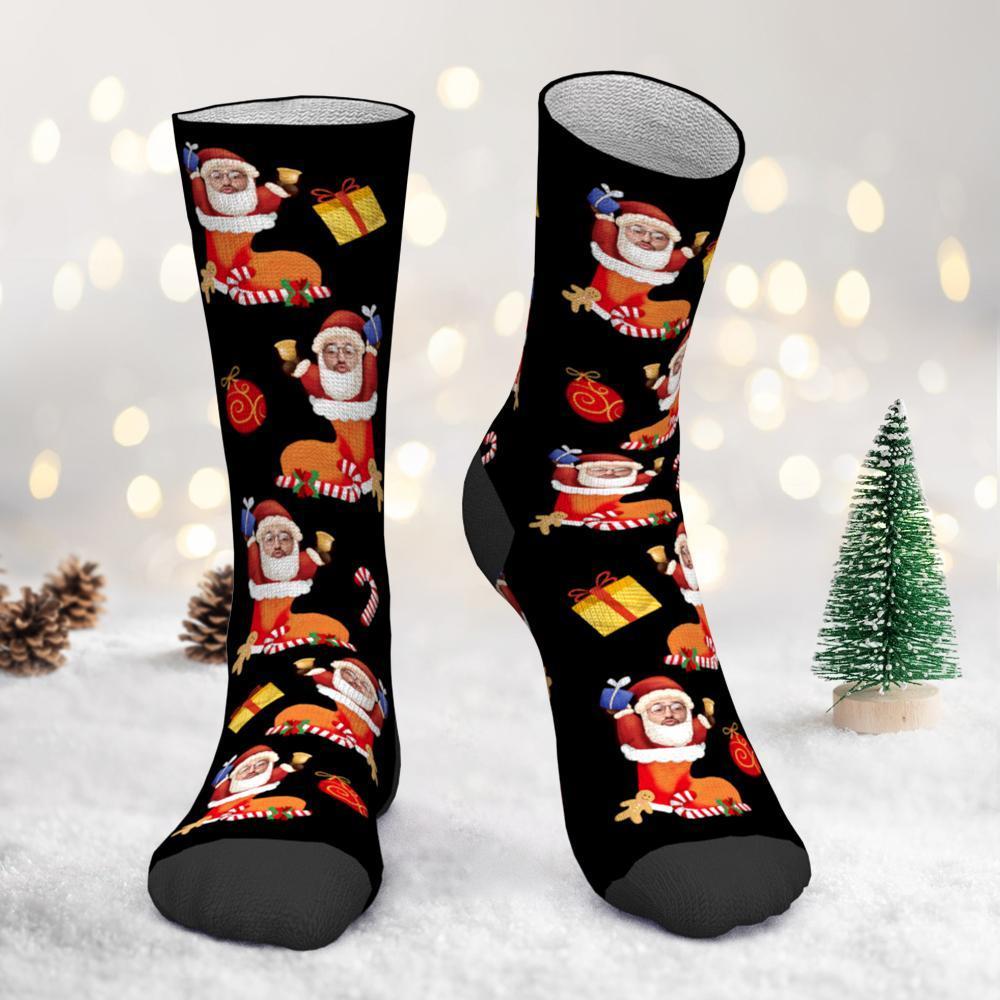 Chaussettes De Noël Photo Personnalisées Père Noël En Bas De Noël Avec Votre Visage