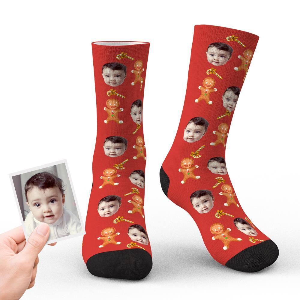 Chaussettes De Noël Personnalisées Chaussettes Drôles De Visage Personnalisé - Biscuits De Noël